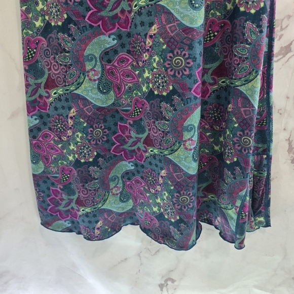Title Nine Dress Women Medium Green Pink Mini Stretch Jersey Paisley Lettuce Hem - Picture 7 of 11